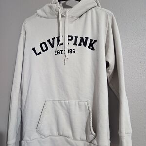 PINK Victoria's Secret Cream 'LOVE PINK' Pullover Hoodie